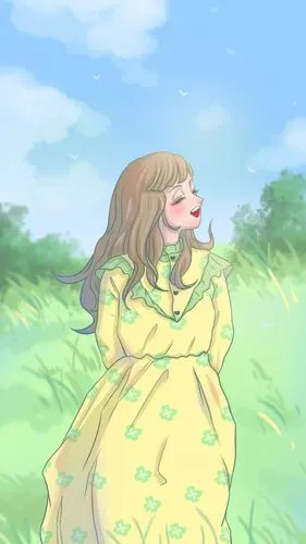 清新森系少女插画手机壁纸