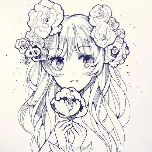 画画素材资源库针管笔线稿偏向日系的画风简洁而又清新的动漫女生素材