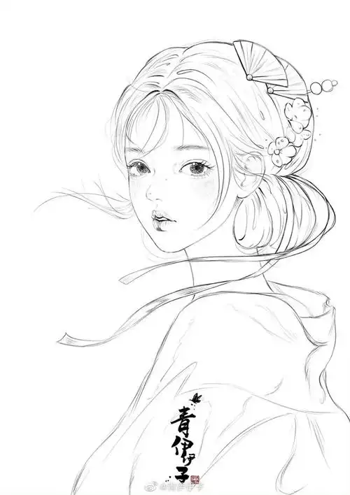 古风人物插画,古风人物头像线稿速写系列,美极了 画师@青伊伊子