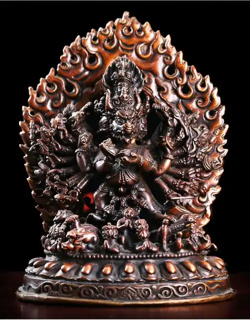大威德金刚双身尼泊尔佛像纯铜手工5寸紫铜藏传佛教用品供奉摆件