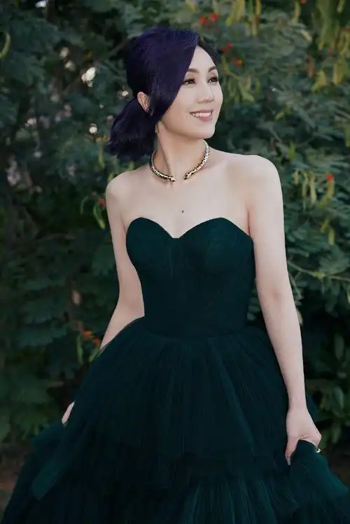 组图:杨千嬅穿抹胸蛋糕纱裙亮相金鸡奖 紫发配绿裙抢镜_高清图集_新浪