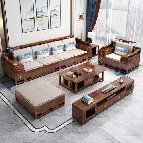 木帆家居mufanhome沙发新中式实木沙发组合冬夏两用金丝檀木储物沙发