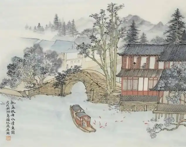 萍踪江南系列·乌镇的小桥流水人家30x38cm 纸本设色