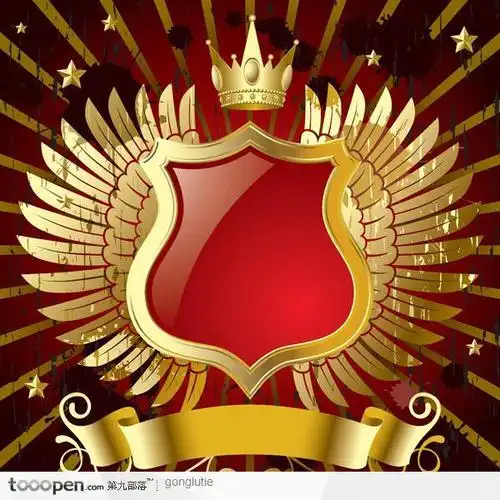 欧美标志金色皇冠翅膀徽章矢量素材1