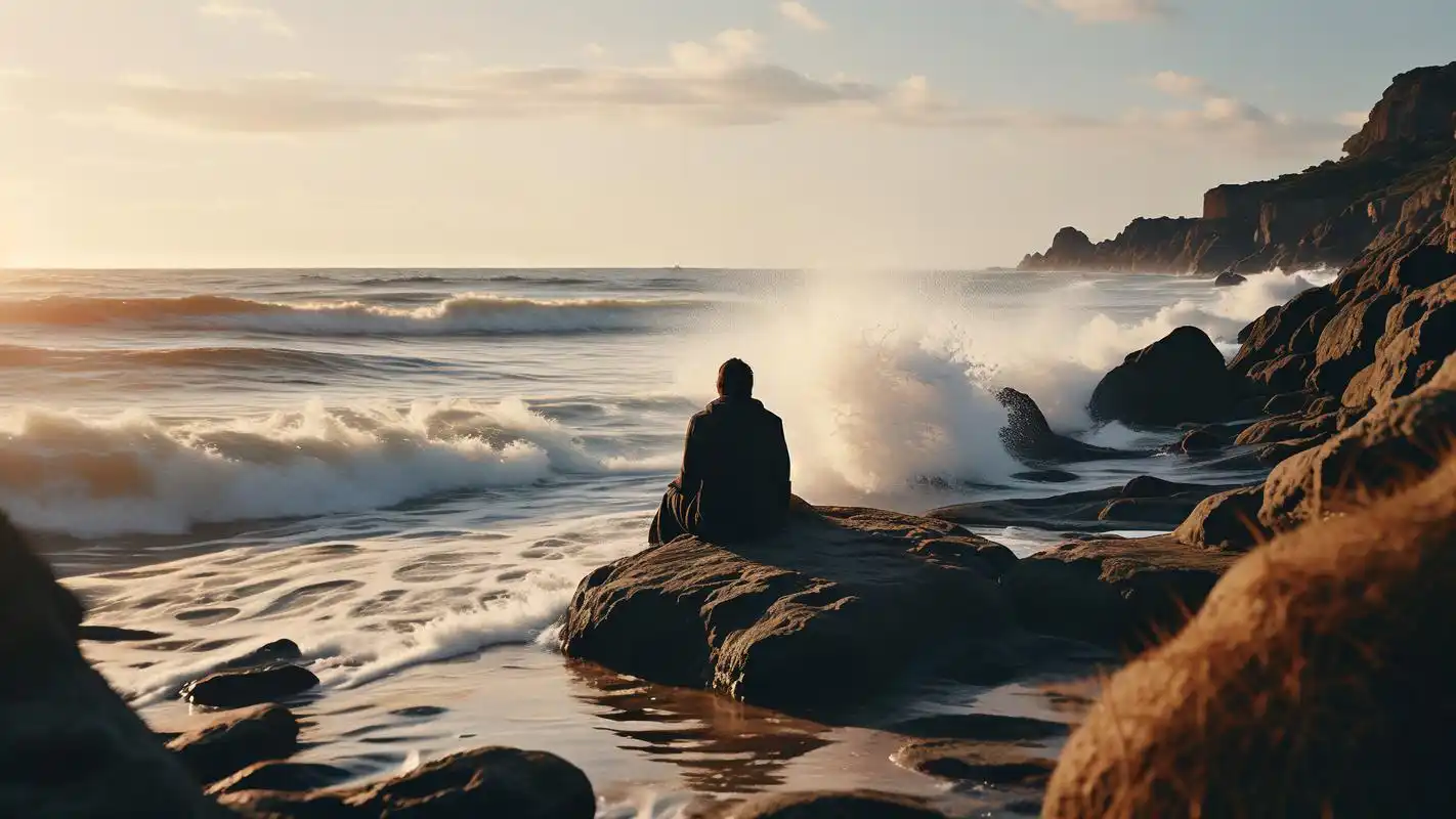一个人看海🌊孤独又浪漫的高清壁纸 一个人静静地坐在海边,眼前是