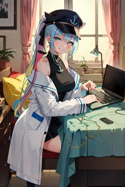 绿植美女,窗帘下静坐,欣喜微笑插画图片壁纸