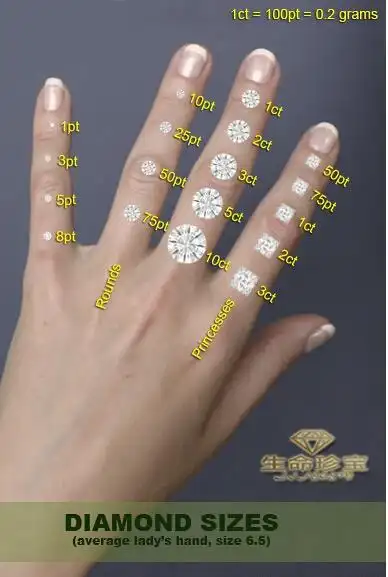 1克拉钻戒究竟有多大/生命珍宝克拉钻石对比图