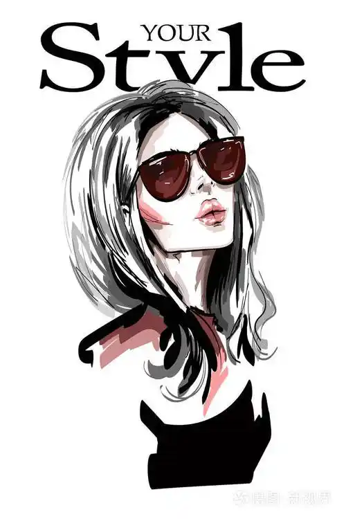 手绘漂亮的长发年轻女子时尚优雅的女孩时尚女性肖像素描