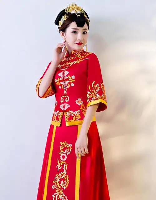 繁花似锦中式礼服,传统复古风新娘礼服