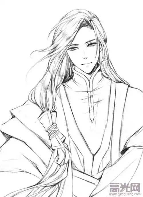 古风美男手绘步骤图详细过程古风美男手绘线稿图