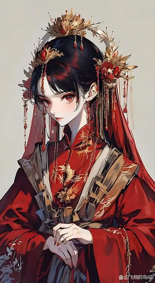 😍瞧这位华美出场的古代女子,身穿红色嫁衣,精致的