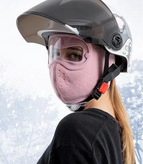 秋冬季保暖蒙面口罩摇粒绒电动自行车骑行防风高清护目镜防雾面罩咖啡