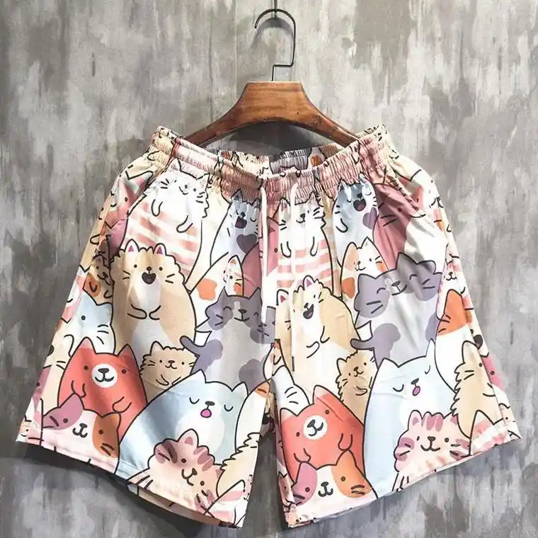 沙滩裤 情侣卡通可爱大码裤衩男日系薄款 沙滩裤夏威夷速干短裤 - 抖