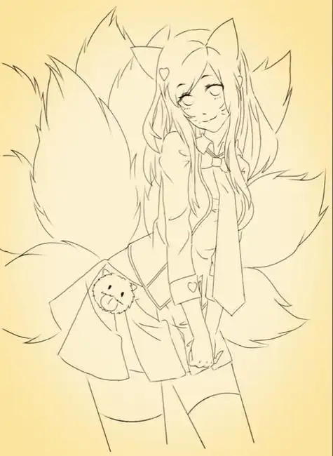 简笔画九尾狐公主