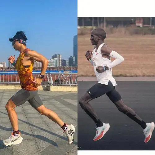 marathon上的跑姿照片)今天课表350-4分配的400米间歇,用445的配速