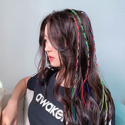 编发彩绳头发女脏辫发绳绑七彩彩色发带头绳发饰