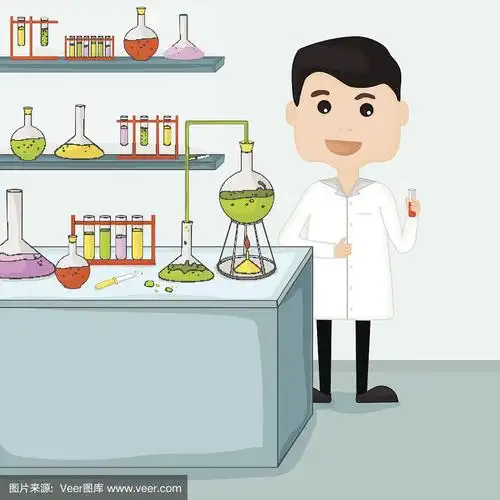 一个科学家在实验室的卡通.