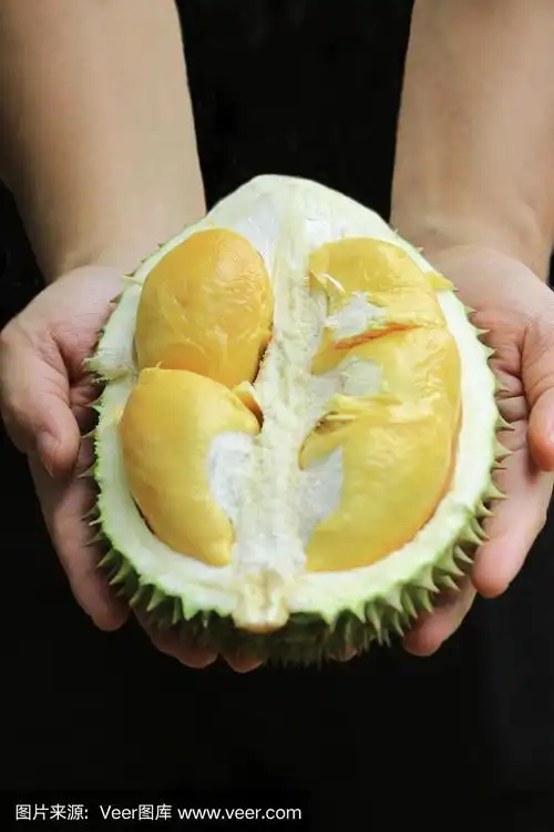 榴莲,切成两分的,黑色背景,横截面,部分