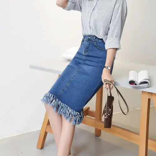 再购物!2件减3元!3件减5元!多买多优惠!春季新款包臀复古牛仔裙