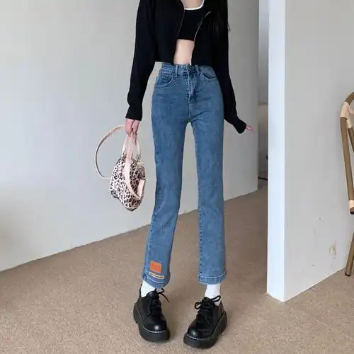 价高腰显瘦弹力直筒牛仔裤女,女装牛仔裤,浩东牛仔