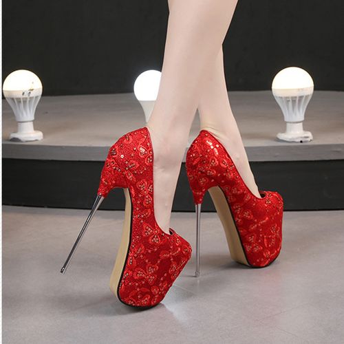 19cm亮片细跟防水台恨天高单鞋性感情趣夜店单鞋