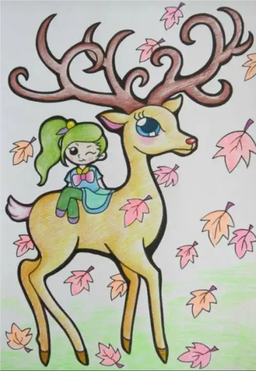 梅花鹿彩铅儿童画,图片,儿童画教程-学笔画