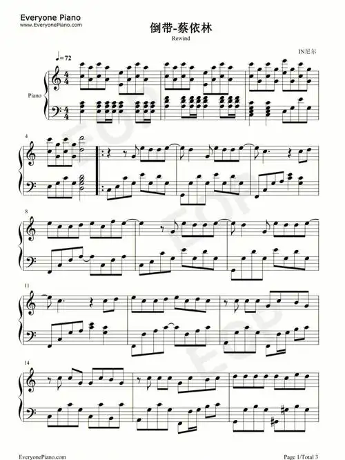 蔡依林倒带钢琴谱
