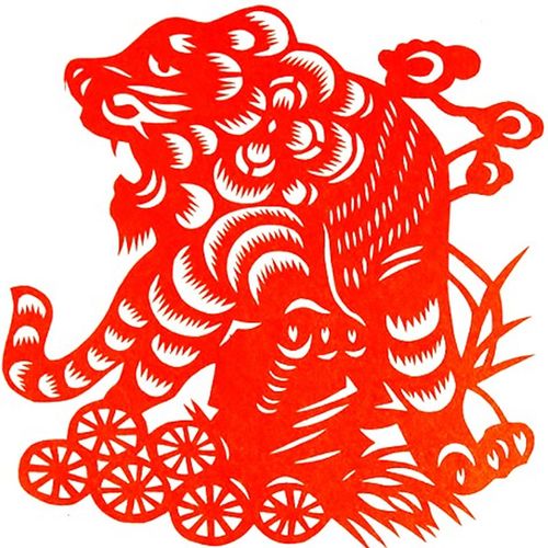 虎动物剪纸 纯手工剪纸窗花贴画装饰画剪花红宣纸中国特色老虎