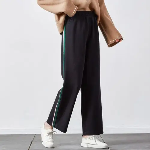 条纹拼接休闲裤时尚百搭裤子女青年通勤休闲运动女裤女款阔腿裤女裤子