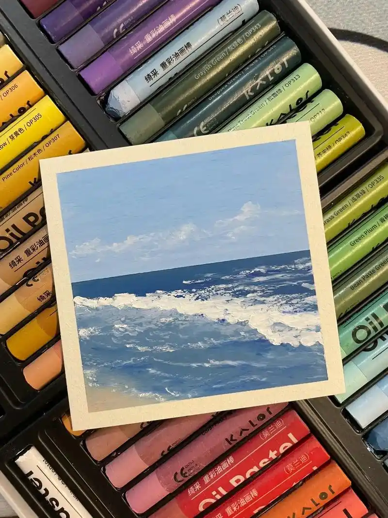 新手油画棒-想去海边.#油画棒教程 #跟着抖音学画画 #保姆 - 抖音