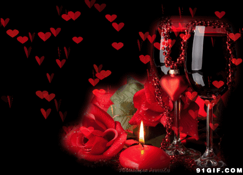gif-动态背景红酒桃心