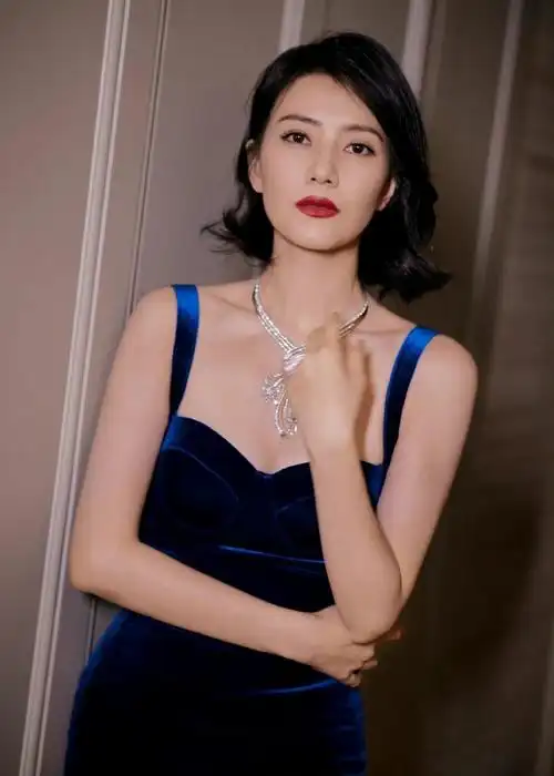 高圆圆蓝丝绒礼服造型