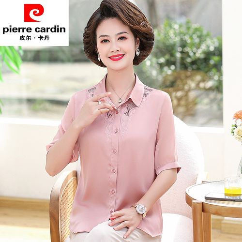 65皮尔卡丹高档轻奢女装品牌妈妈夏装真丝衬衫50岁中年妇女洋气上