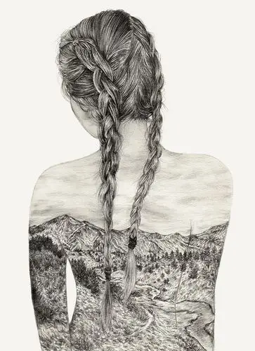 融合了风景的人物肖像素描ellyliyanaruslan新加坡