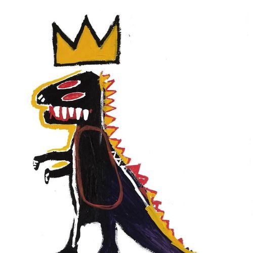 巴斯奎特basquiat 恐龙现代抽象画大师艺术办公室装饰画民宿挂画