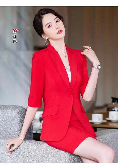 西装外套女小个子2022新款爆款工作服职业正装红色九分裤套装春季