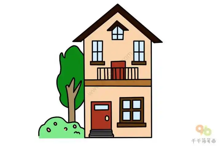 二层楼房简笔画步骤图