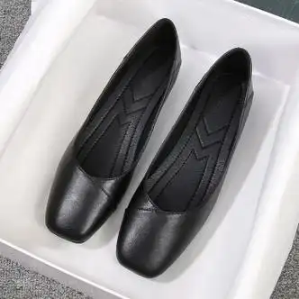 秀哲妍工作鞋女黑色方头百搭职业酒店上班空姐女鞋软底皮鞋舒适平底单