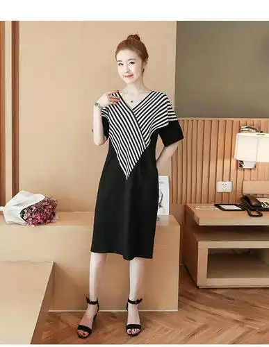 韩版连衣裙200斤胖妹妹新款女装春夏宽松中长款短袖t恤裙显瘦大码