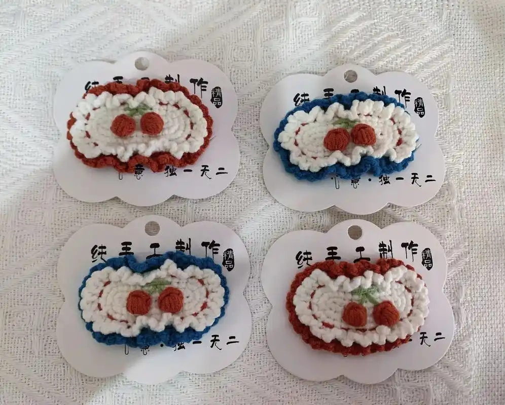 钩针图解 #毛线发夹 复古花边樱桃发夹 - 抖音