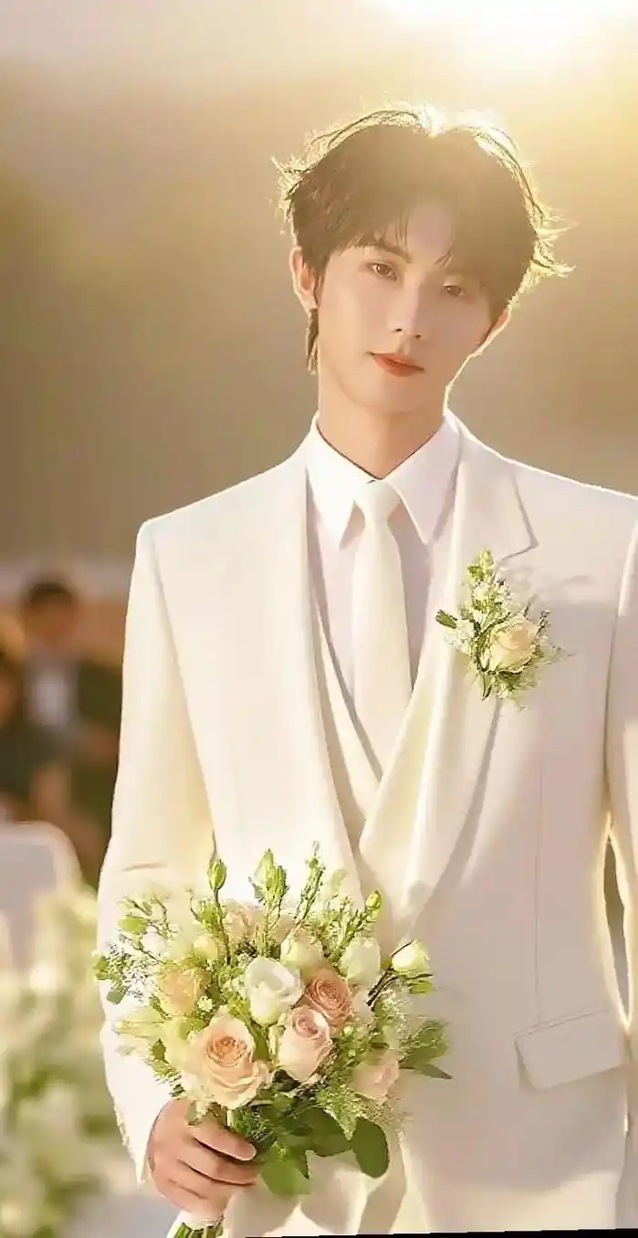 "洁白的婚纱,手捧着鲜花"#马嘉祺