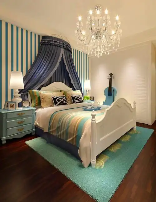 2017地中海风格卧室床背景墙装修效果图