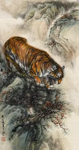 0564 猛虎下山 立轴 设色纸本