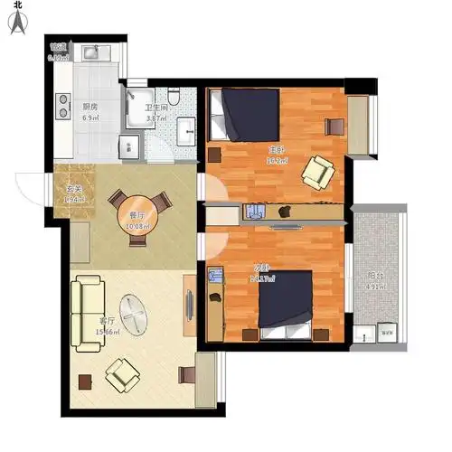 80平现代简约二居室装修案例