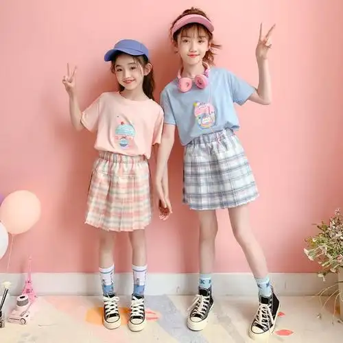 118天猫新品女童夏季短袖时尚姐妹装套装二人闺蜜装儿童2022年新款两