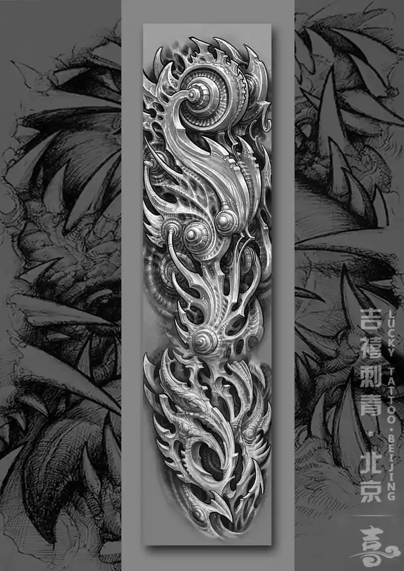 纹身手稿设计!生化花臂!写实风格!#北京纹身 #纹身图案手 - 抖音