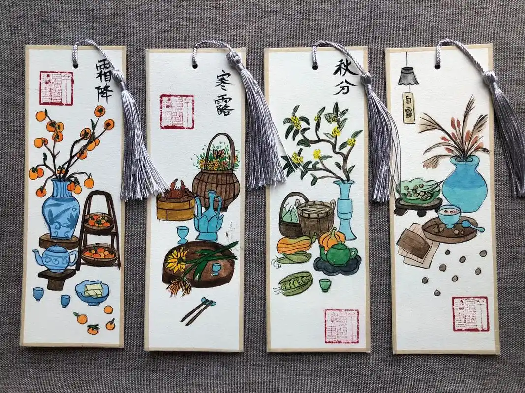 手绘古风水彩书签