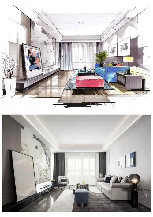 室内设计-客厅空间马克笔设计上色表达