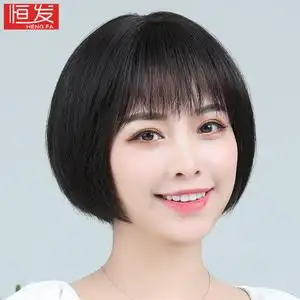 假发女短发真发全真人发丝波波头中老年妈妈头套圆脸发套仿真发型