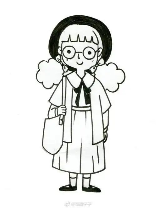 小女孩简笔画手绘一对